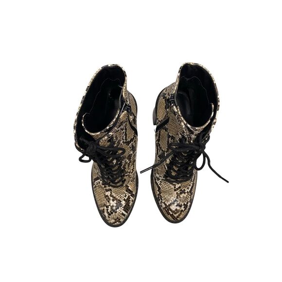 Forever 21 Womens 6 Brown Black Lace-Up High Heel Snakeskin Outdoor Ankle Boots - Picture 2 of 11